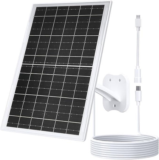Zivif 13W USB Solar Panel for Security Cameras, Solar Charger with USB-C Cable, DC 5.5x2.1mm & Micro USB Port, IP66 Waterproof with Adjustable Mount & 10FT Cable, Tempered Glass Panel