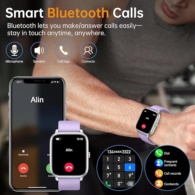 Smart Watch for Men Women, Fitness Tracker (Answer/Make Call), 1000 mAh Battery, 120+ Sport Modes, Step Counter/Sleep Monitor Fitness Watch, Smartwatch for Android/iPhone (Purple)