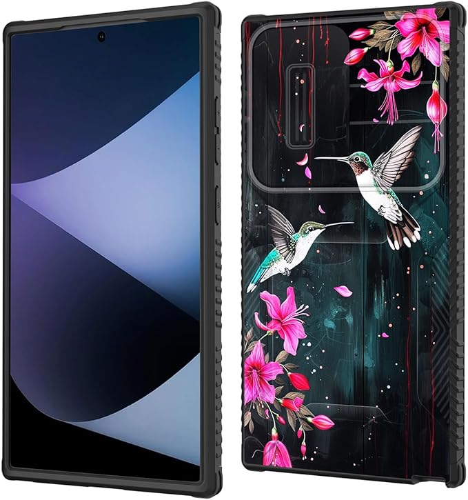 for Galaxy S26 Ultra Case Built in Slide Camera Lens Cover,Heavy Duty Shockproof Protection Dual Layer Case for Samsung Galaxy S26 Ultra 6.9" 2026,Flower Hummingbird