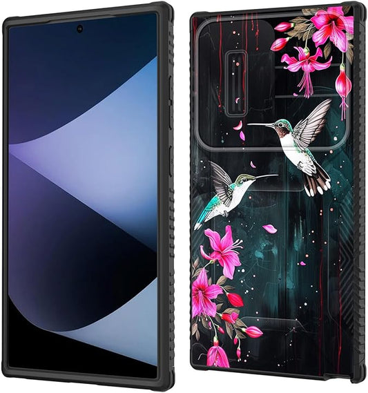 for Galaxy S26 Ultra Case Built in Slide Camera Lens Cover,Heavy Duty Shockproof Protection Dual Layer Case for Samsung Galaxy S26 Ultra 6.9" 2026,Flower Hummingbird