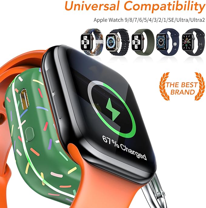 HUOTO Portable Wireless Charger for Apple Watch Series 10/9/8/UItra/7/6/5/4/3/2/SE/Nike,Compact Travel Purse Essentials Magnetic iWatch Charger 1200mAh Extra Power Bank Keychain Style