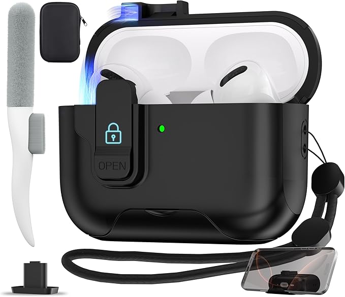 Maxjoy for AirPods Pro 3 Protective Case with Cleaning Kit, Military Hard Case with Lock Shock-Absorbing, Black