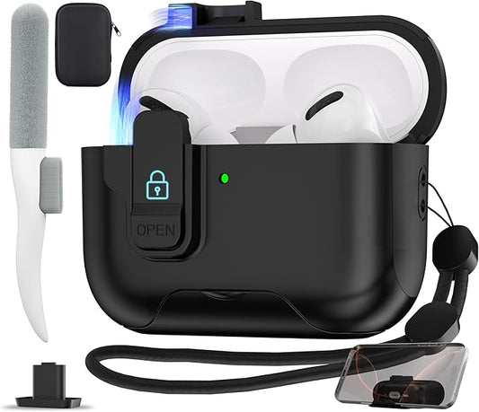 Maxjoy for AirPods Pro 3 Protective Case with Cleaning Kit, Military Hard Case with Lock Shock-Absorbing, Black