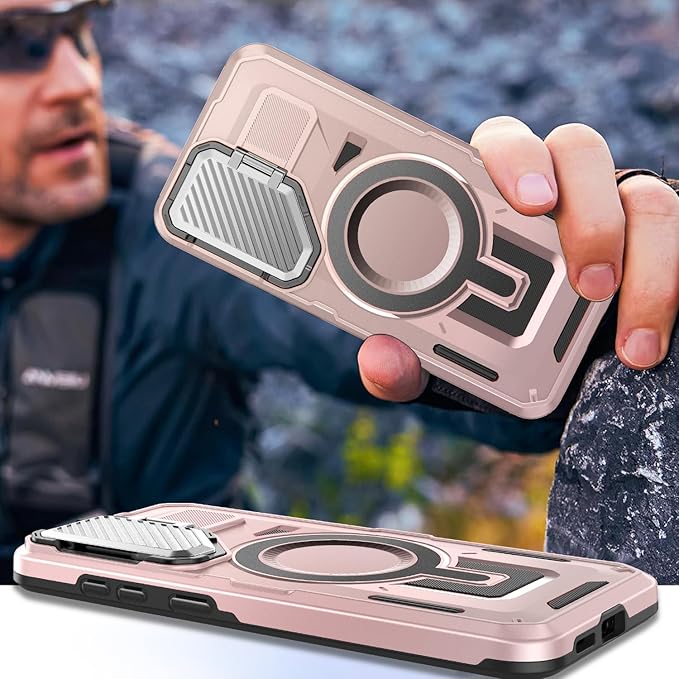 Camera Stand Case for Galaxy S25 Edge, [Compatible with MagSafe][Lens Cover] 2025 Version Military Grade Protective Soft Case for Samsung Galaxy S25 Edge 6.7" Men Women, Pink