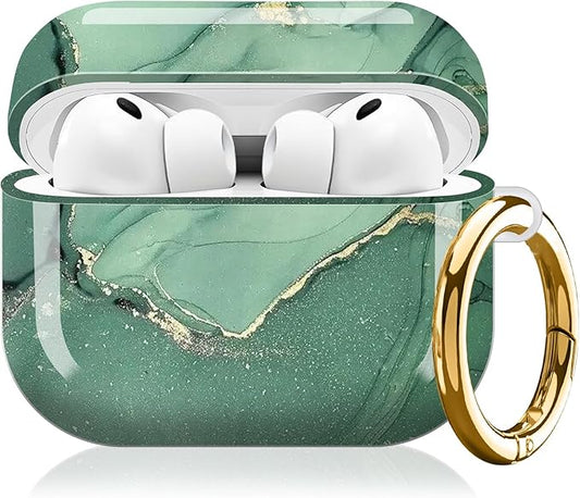 Compatible with AirPod Pro 3 (2025),Cute Case Cover for Women & Men, Full Protection Shockproof Hard Case with Keychain, Wireless Charging Case Accessories(Green Luxury Marble)