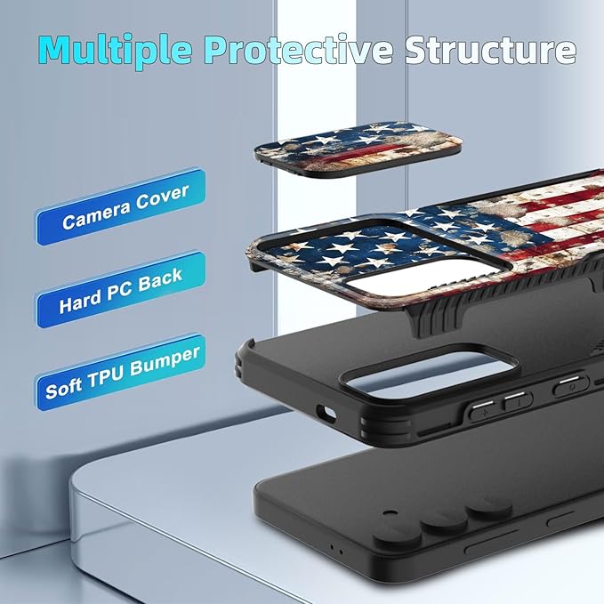 for Galaxy S25 FE Case Built in Slide Camera Lens Cover,Heavy Duty Shockproof Protection Dual Layer Case for Samsung Galaxy S25 FE 6.7" 2025,Rustic American Flag