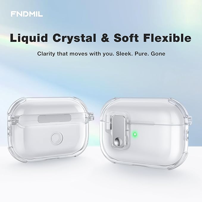 Case for AirPods Pro Case Cover with [Lock Safety & Pop Up][Military Shockproof] Anti-Yellow Transparent Soft TPU Wireless Charging for AirPods Pro Generation Case with Keychain,Clear