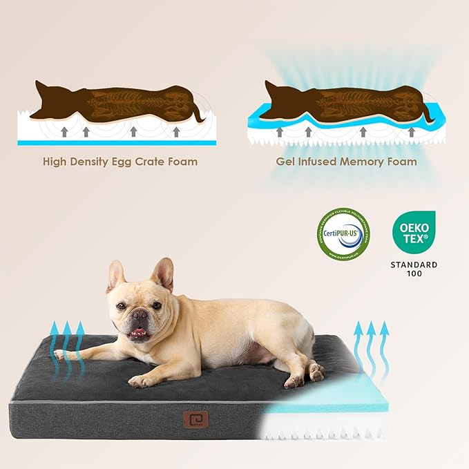 EHEYCIGA Memory Foam Dog Bed Orthopedic 47"x29"，Waterproof Pet Bed for XXLarge Dog Bed ，Washable Pet Mat with Removable Cover, Dark Grey