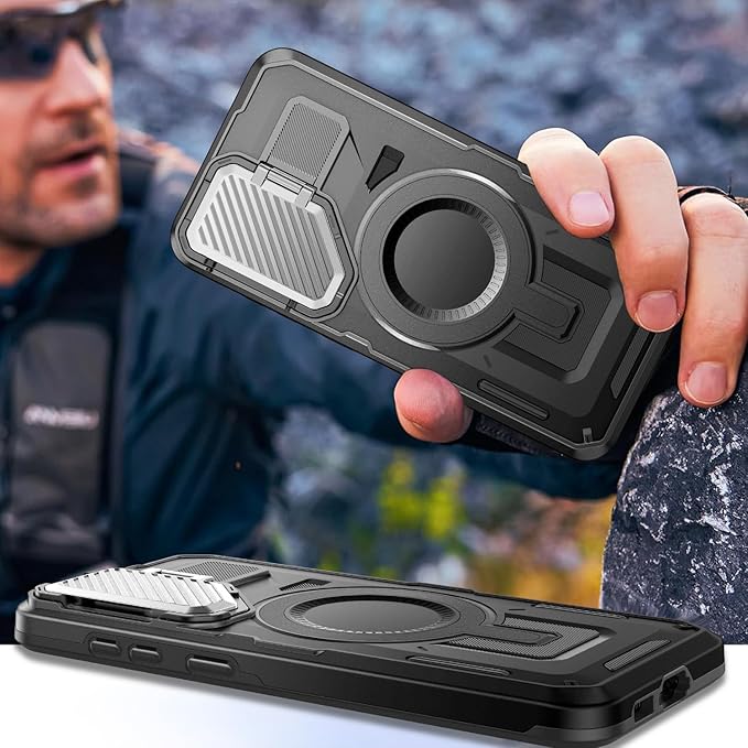 Camera Stand Case for Galaxy S23 Plus, [Compatible with MagSafe][Lens Cover] 2024 Version Military Grade Protective Soft Case for Samsung Galaxy S23 Plus 6.6" Men Women, Black