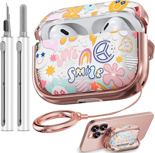 Inesore for AirPods Pro 2nd Generation Case Cover with Lock, Flowers Cute Clear Air Pods Pro 2 Case Hard iPod Pro Cases for Women Girls with Cleaner Kit (2023 USB-C /2022/2019) - Smile Doodle