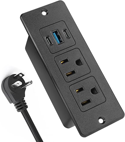 Recessed Power Strip, 20W USB-C Furniture Outlet, Black, 6FT