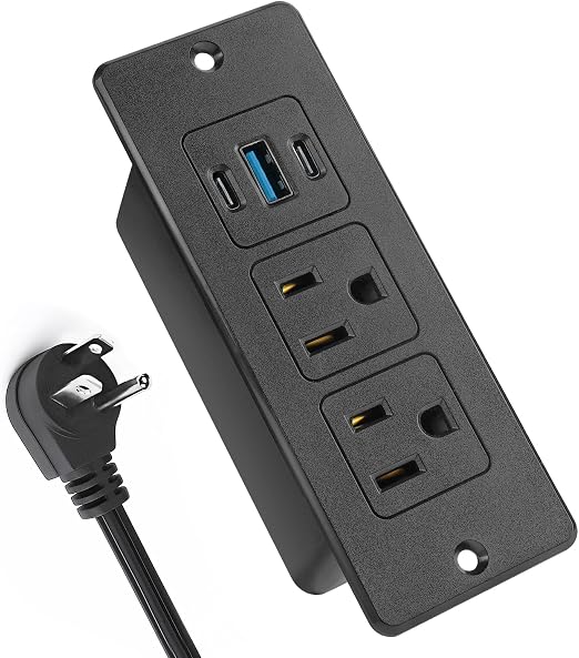 Recessed Power Strip, 20W USB-C Furniture Outlet, Black, 6FT