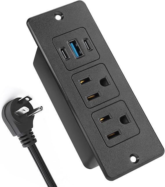 Recessed Power Strip, 20W USB-C Furniture Outlet, Black, 6FT