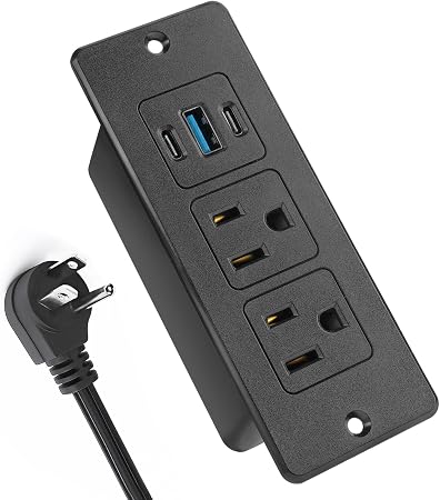 Recessed Power Strip, 20W USB-C Furniture Outlet, Black, 6FT