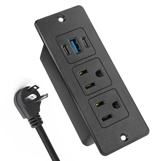 Recessed Power Strip, 20W USB-C Furniture Outlet, Black, 6FT