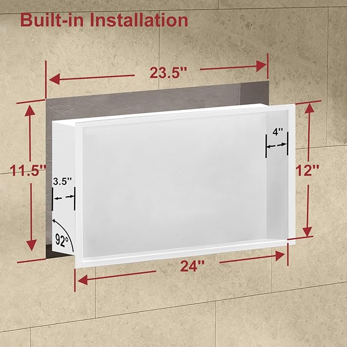 Shower Niche, Stainless Steel Elegant Bathroom Niche, No Tile Needed Recessed Shower Shelf Organizer for Storage