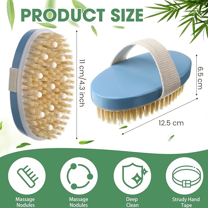 Gejoy 10 Pcs Dry Brushing Body Brush for Lymphatic Drainage Exfoliating Brush with Massage Nodule Dry Skin Body Scrubber Cellulite Shower Circulation Dead Exfoliator (4.92 x 2.56 Inches,Sky Blue)