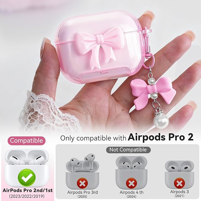 for Airpods Pro 2 Case 2022/2023, Joremx Clear Cases with Phone Stand & Cute Butterfly Keychain & Cleaning Kit, Soft TPU Cover for AirPods Pro 2nd Generation Case Girls Women (Pink)
