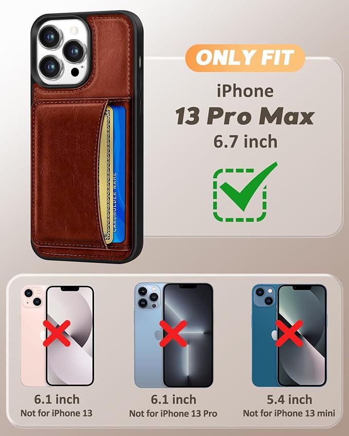 for iPhone 13 Pro Max Case with Wallet - Fits 4 Card Slots, Compatible with MagSafe for Women Men Durable PU Leather Credit Card Holder Kickstand Phone Cover for Apple 13 Promax, Brown