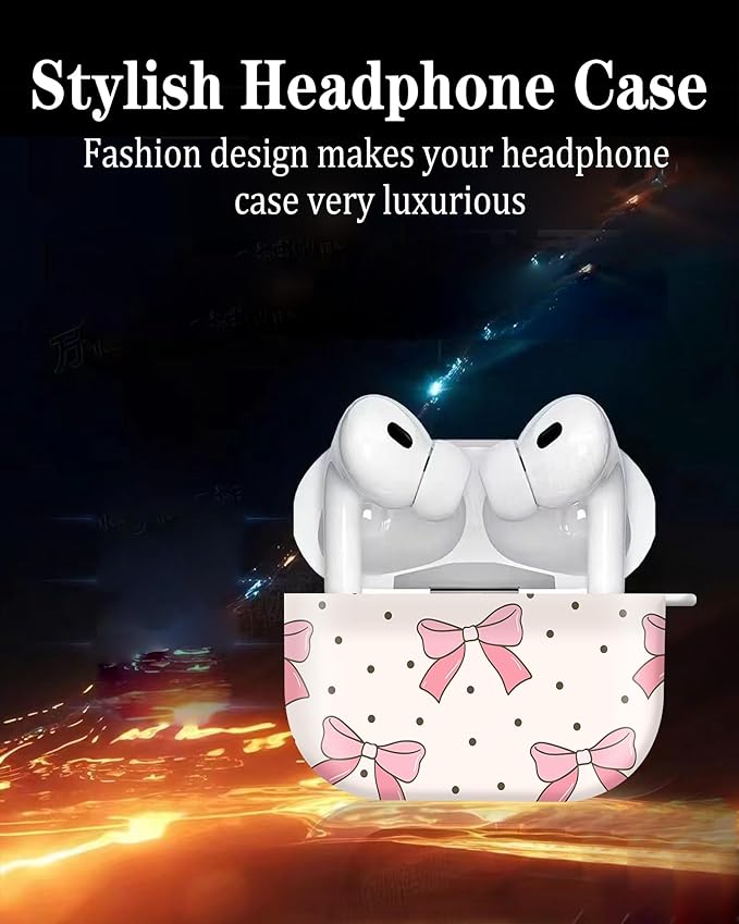 Cute Hard Case Compatible with AirPods Pro 2nd/1st Generation, Protective Cover with Golden Keychain, Fits 2023/2022/2019 Models, for Women, Girls, and Men(Pink Bows with Polkadot