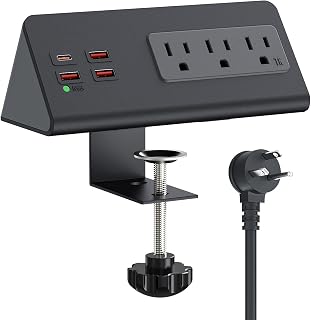 Nightstand Charging Station with PD 20W USB C, Nightstand Edge Power Strip with 3 AC Outlets, 4 Fast Charging USB Ports, Connect 6.56FT Flat Plug, Desk Surge Protector for Office Home Hotel, Black - Image 1