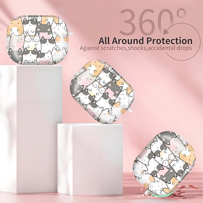 AirPod Pro 3 (2025) Case Cover for Women, Cute Shockproof TPU Protective Case with Gold Round Buckle, Anti-Drop Design Cute Cat