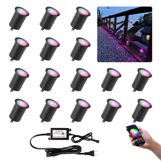 Wi-Fi Smart LED Outdoor Deck Lights, RGB Φ1.18in, 16 Pack