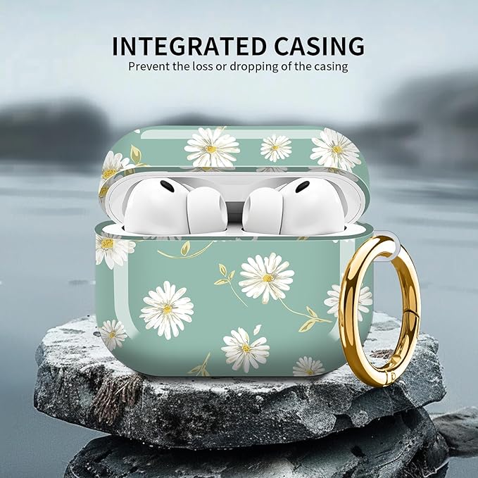 Compatible with AirPod Pro 3 (2025),Cute Case Cover for Women & Men, Full Protection Shockproof Hard Case with Keychain, Wireless Charging Case Accessories(White Daisy)