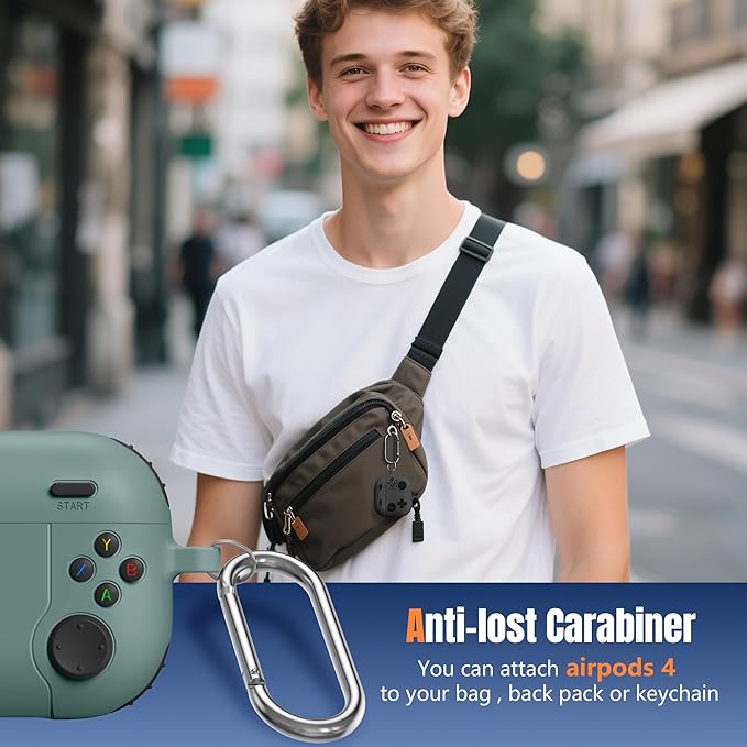 Getino Game Case for AirPods 4 2024 Cover with Cleaner Kit, Keychain, Compatible with Apple Airpods 4 Case Covers, Cute Funny Shock-Proof Protective Silicone AirPod 4 Cases for Men Boy-Pine Green