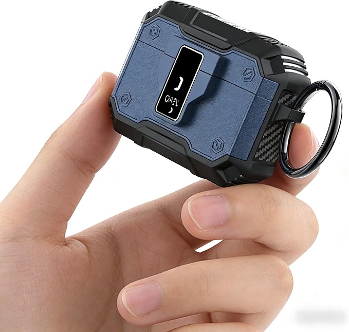 for AirPods Pro 3 Case, Secure Lock Magnetic Lid Cover with Keychain, Military Grade Shockproof Protective Case for Airpods Pro 3rd, Wireless Charging & Front LED Visible, Blue Black02