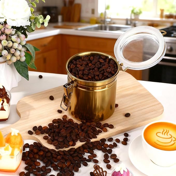 6 Pcs Stainless Steel Food Storage Containers Set Airtight Kitchen Canisters Coffee Jar with Clear Lid and Locking Clamp for Coffee Bean, Tea, Flour, Sugar, Cookie Storage(27 oz)