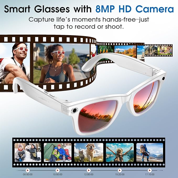 AI Smart Glasses with Camera, 8MP HD Video/Recording Camera Glasses for Men Women (139 Languages), Real-Time Translation, AI Object Recognition, IP65 Waterproof, Bluetooth Sunglasses for Vlog Travel