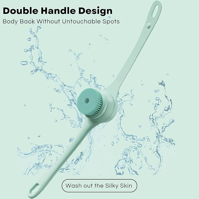 ME JO Electric Body Brush Back Scrubber for Shower | Massaging Spin Brush | 5 Replacement Heads | Waterproof | Rechargeable |Shower Back Scrubber for Men Women | Exfoliating Bath Brush(Green)