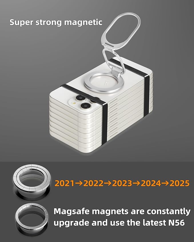 MINDSKY Phone Stand Phone Grip Compatible with iPhone 12/13/14/15 Mini/Pro/Pro Max Accessories Removable Magnetic Finger Phone Ring Grip (Silver)