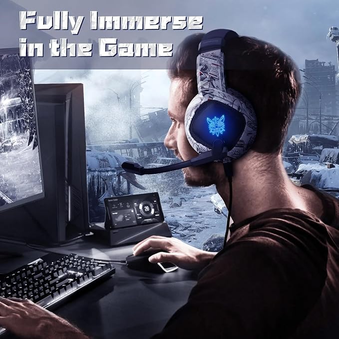 ONIKUMA K19 Gaming Headset, Stereo Bass Surround Headset LED RGB 3.5mm Headphone for PS4 Xbox One Nintendo Switch PC PS3 Mac, Noise Cancelling Mic LED Light, Designed Technically for Gamer