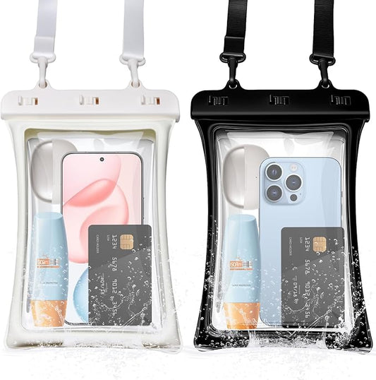 2 Pcs Floating Waterproof Phone Pouch Up to 10", IPX8 Cell Phone Dry Bag for iPhone 17 16 15 Pro Max Galaxy S25 S24 S23 Ultra, Adjustable Widening Lanyard, Beach Cruise Travel Essentials