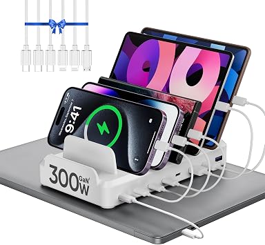 Lcssio 300W Charging Station for Multiple Devices, 8 Port Fast Charger
