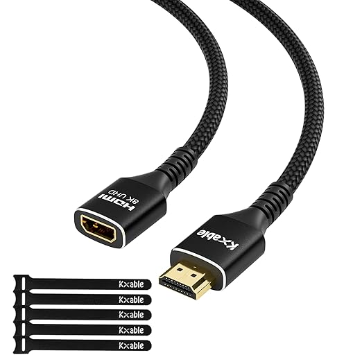 8K HDMI Extension Cable 12 FT, HDMI 2.1 Ultra High Speed Male to Female Cord Adapter, OFC Conductor, Compatible with Roku TV Stick PS5 PS4 Xbox Laptop PC Player Google Chromecast Wii U HDTV