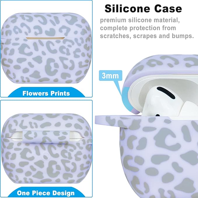 Cheetah Leopard Silicone Compatible with AirPods Pro Case 2019, Gawnock Soft Case Cover Flexible for Print Cover for Women Girls with Keychain - (#Light Purple Leopard)