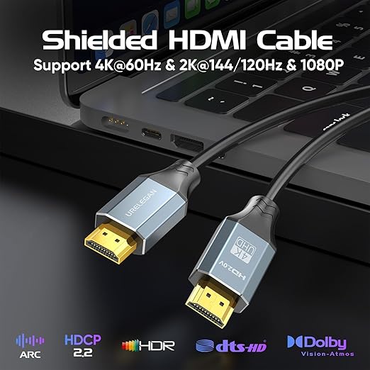HDMI Cable 3FT 2-Pack, High Speed CL3 Rated Shielded HDMI 2.0 Cable Support 4K, 2K, Ethernet/ARC, 3D, HDCP 2.2 for KVM, Splitter, Switcher, Docking Station, Roku, Computer, Monitor,TV