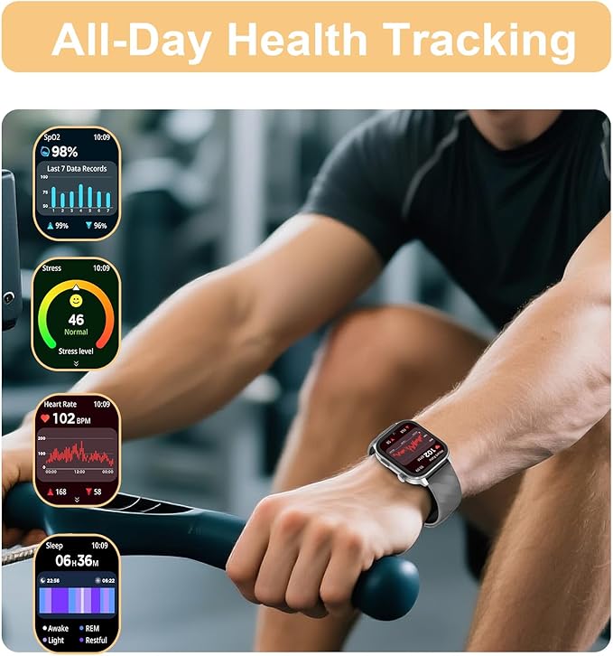 Smart Watch for Men(Answer/Make Calls),Built-in GPS,Fitness Tracker,2.1" Touch Screen, Heart Rate/Sleep Monitor, Pedometer,110+ Sport Modes Smartwatch for Android&iPhone (Golden)