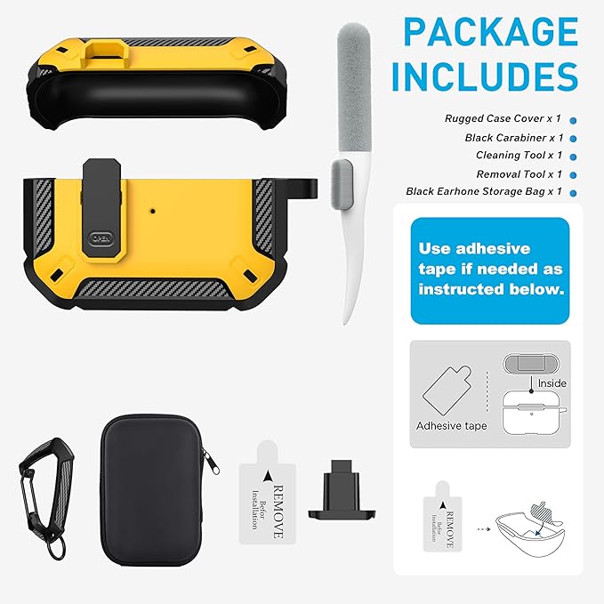 Maxjoy for AirPods Pro Case Cover with Lock, AirPods Pro 1st Generation Case for Men Military Rugged Protective Cover with Keychain Compatible with Apple AirPod Pros 2019 Front LED Visible, Yellow