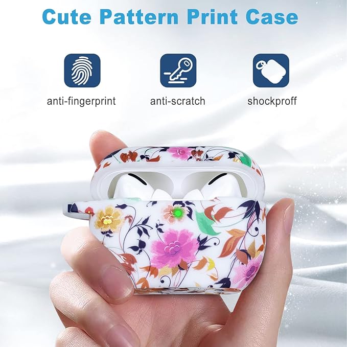 Flower Silicone Compatible with AirPods Pro Case 2019, Gawnock Soft Case Cover Flexible for Print Cover for Women Girls with Keychain - (Colorful Flower)