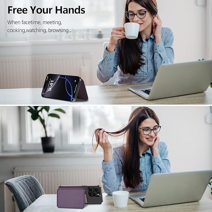 TopMade for Magsafe Wallet, Strongest Magnetic Card Holder for iPhone 17/16/15/14/13/12 Series, Slim Magnetic Phone Wallet, RFID Blocking, Vegan Leather, Open ID Window, 4 Cards Holder, Purple