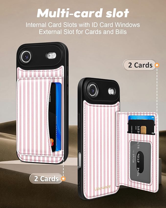 for iPhone 17 Air Case with Wallet - Fits 4 Card Slots, Compatible with MagSafe for Women Aesthetic Durable PU Leather Credit Card Holder Kickstand Phone Cover for Apple 17 Air, Stripes