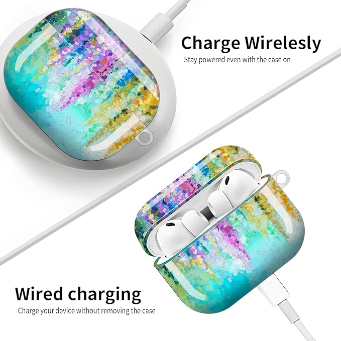 Compatible with AirPod Pro 3 (2025),Cute Case Cover for Women & Men, Full Protection Shockproof Hard Case with Keychain, Wireless Charging Case Accessories(Oil Painting Flowers)