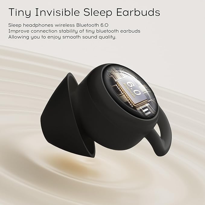 sunvito Sleep Earbuds Bluetooth 6.0, Mini Invisible Silicone Sleep Earbuds for Side Sleepers, Noise Blocking Sleeping Headphones, Hidden Earbuds with LED Display for Small Ears, Sleep & Relax (Black)