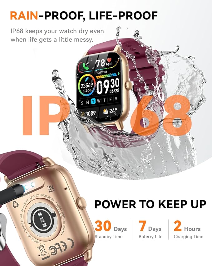 Smart Watches for Men Women(Answer/Make Call), Fitness Tracker Watch with Activity Counter/Sleep Monitor/ 110+ Sports Modes,Smart Watch for Android iPhone iOS Compatible (Wine Red, 1.83)
