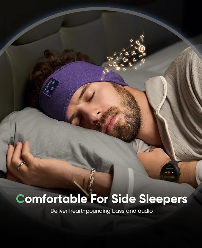 Perytong 2 Pack Sleep Headphones Bluetooth 5.4, Sleeping Headphones for Side Sleepers, Sweat Resistant Earphones with Built-in Stereo Speakers for Sport Travel Yoga Jogging