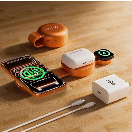 3 in 1 Charging Station for Apple Multiple Devices, Qi2.2 25W Foldable Magnetic Fast Wireless Charger Dock, Travel Charging Pad for iPhone 17/16-12 Series, Apple Watch, AirPods (45W Adapter Included)